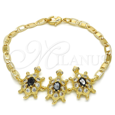 Oro Laminado Fancy Bracelet, Gold Filled Style Turtle Design, with Black and White Cubic Zirconia, Polished for wholesale, main product view