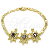 Oro Laminado Fancy Bracelet, Gold Filled Style Turtle Design, with Black and White Cubic Zirconia, Polished, Golden Finish, 03.63.1987.5.08 (04 MM Thickness, 8 Inches Length)