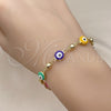 Oro Laminado Fancy Bracelet, Gold Filled Style Evil Eye Design, Multicolor Enamel Finish, Golden Finish, 03.213.0018.3.08 (08 MM Thickness, 7 Inches Length)