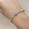 Oro Laminado Fancy Bracelet, Gold Filled Style Evil Eye Design, Multicolor Enamel Finish, Golden Finish, 03.213.0018.3.08 (08 MM Thickness, 7 Inches Length)