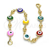 Oro Laminado Fancy Bracelet, Gold Filled Style Evil Eye Design, Multicolor Enamel Finish, Golden Finish, 03.213.0018.3.08 (08 MM Thickness, 7 Inches Length)