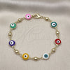Oro Laminado Fancy Bracelet, Gold Filled Style Evil Eye Design, Multicolor Enamel Finish, Golden Finish, 03.213.0018.3.08 (08 MM Thickness, 7 Inches Length)