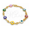 Oro Laminado Fancy Bracelet, Gold Filled Style Evil Eye Design, Multicolor Enamel Finish, Golden Finish, 03.213.0018.3.08 (08 MM Thickness, 7 Inches Length)