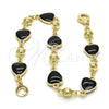 Oro Laminado Fancy Bracelet, Gold Filled Style Heart Design, Black Enamel Finish, Golden Finish, 03.213.0082.1.08