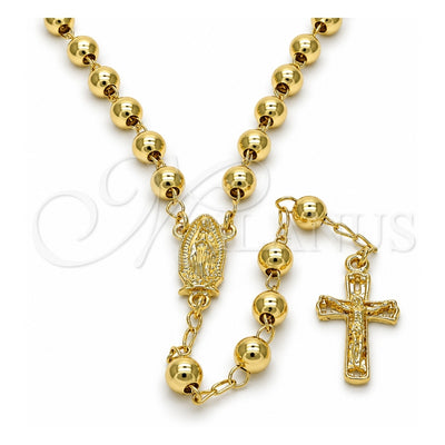 Oro Laminado Medium Rosary, Gold Filled Style Guadalupe and Crucifix Design, Polished, Golden Finish, 09.213.0018.28