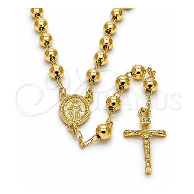 Oro Laminado Medium Rosary, Gold Filled Style Virgen Maria and Crucifix Design, Polished, Golden Finish, 09.213.0019.28