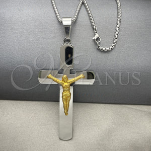 Stainless Steel Necklace — Pendant Necklace Crucifix Design Polished Two Tone 04. — main product view — SKU 128125 | Acero Inoxidable collar — Pendant Necklace Crucifix diseño pulido Two Tone 04. — SKU 128125