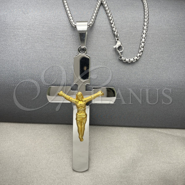 Stainless Steel Necklace — Pendant Necklace Crucifix Design Polished Two Tone 04. — main product view — SKU 128125 | Acero Inoxidable collar — Pendant Necklace Crucifix diseño pulido Two Tone 04. — SKU 128125