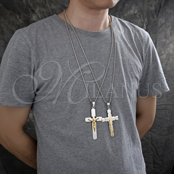 Stainless Steel Necklace — Pendant Necklace Crucifix Design Polished Two Tone 04. — alternate product view — SKU 128126 | Acero Inoxidable collar — Pendant Necklace Crucifix diseño pulido Two Tone 04. — SKU 128126