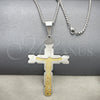 Stainless Steel Pendant Necklace, Crucifix Design, Polished, Two Tone, 04.116.0002.30 (03 MM Thickness, 30 Inches Length)