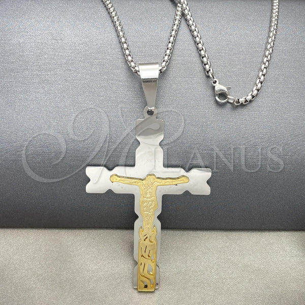 Stainless Steel Pendant Necklace, Crucifix Design, Polished, Two Tone, 04.116.0002.30 (03 MM Thickness, 30 Inches Length)