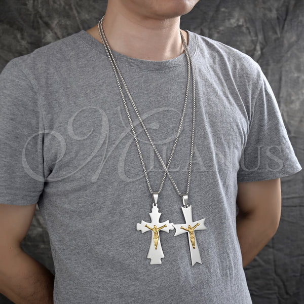 Stainless Steel Necklace — Pendant Necklace Crucifix Design Polished Two Tone 04. — alternate product view — SKU 128127 | Acero Inoxidable collar — Pendant Necklace Crucifix diseño pulido Two Tone 04. — SKU 128127