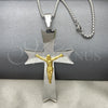 Stainless Steel Pendant Necklace, Crucifix Design, Polished, Two Tone, 04.116.0003.30 (03 MM Thickness, 30 Inches Length)