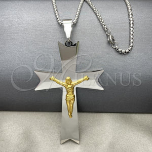 Stainless Steel Necklace — Pendant Necklace Crucifix Design Polished Two Tone 04. — main product view — SKU 128127 | Acero Inoxidable collar — Pendant Necklace Crucifix diseño pulido Two Tone 04. — SKU 128127