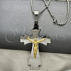 Stainless Steel Pendant Necklace, Crucifix Design, Polished, Two Tone, 04.116.0004.30 (03 MM Thickness, 30 Inches Length)