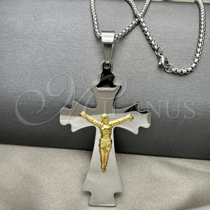 Stainless Steel Necklace — Pendant Necklace Crucifix Design Polished Two Tone 04. — main product view — SKU 128128 | Acero Inoxidable collar — Pendant Necklace Crucifix diseño pulido Two Tone 04. — SKU 128128
