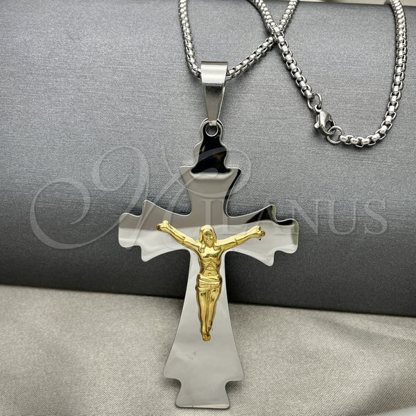 Stainless Steel Necklace — Pendant Necklace Crucifix Design Polished Two Tone 04. — main product view — SKU 128128 | Acero Inoxidable collar — Pendant Necklace Crucifix diseño pulido Two Tone 04. — SKU 128128