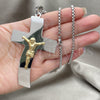 Stainless Steel Pendant Necklace, Crucifix Design, Polished, Two Tone, 04.116.0005.30 (03 MM Thickness, 30 Inches Length)