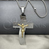 Stainless Steel Pendant Necklace, Crucifix Design, Polished, Two Tone, 04.116.0005.30 (03 MM Thickness, 30 Inches Length)