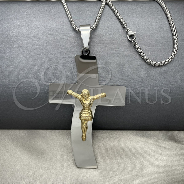 Stainless Steel Pendant Necklace, Crucifix Design, Polished, Two Tone, 04.116.0005.30 (03 MM Thickness, 30 Inches Length)