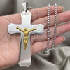 Stainless Steel Pendant Necklace, Crucifix Design, Polished, Two Tone, 04.116.0006.30 (03 MM Thickness, 30 Inches Length)