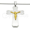 Stainless Steel Pendant Necklace, Crucifix Design, Polished, Two Tone, 04.116.0006.30 (03 MM Thickness, 30 Inches Length)