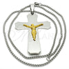 Stainless Steel Pendant Necklace, Crucifix Design, Polished, Two Tone, 04.116.0006.30 (03 MM Thickness, 30 Inches Length)