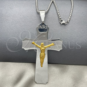 Stainless Steel Necklace — Pendant Necklace Crucifix Design Polished Two Tone 04. — main product view — SKU 128130 | Acero Inoxidable collar — Pendant Necklace Crucifix diseño pulido Two Tone 04. — SKU 128130