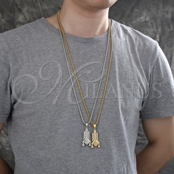 Stainless Steel Necklace — Pendant Necklace Cross Design with White Crystal Polished — alternate product view — SKU 128132 | Acero Inoxidable collar — Pendant Necklace cruz diseño with cristal blanco pulido — SKU 128132
