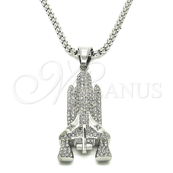 Stainless Steel Necklace — Pendant Necklace Cross Design with White Crystal Polished — main product view — SKU 128132 | Acero Inoxidable collar — Pendant Necklace cruz diseño with cristal blanco pulido — SKU 128132