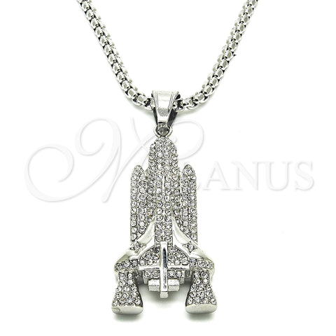 Stainless Steel Pendant Necklace, Cross Design, with White Crystal, Polished, Steel Finish, 04.358.0002.30 (03 MM Thickness, 30 Inches Length)