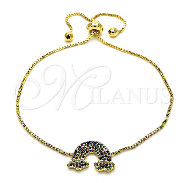 Gold Filled Bracelet — Adjustable Bolo Bracelet with Multicolor Micro Pave Polished — main product view — SKU 128163 | Oro Laminado brazalete — Adjustable Bolo Bracelet with Multicolor Micro Pave pulido — SKU 128163