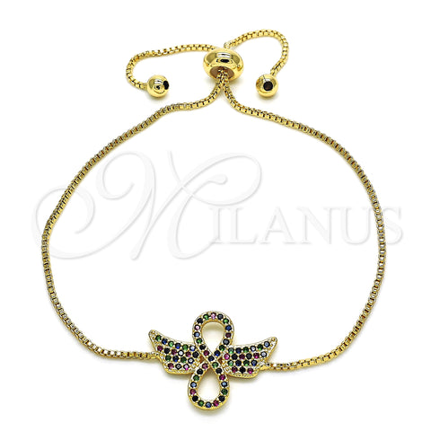 Oro Laminado Adjustable Bolo Bracelet, Gold Filled Style Infinite Design, with Multicolor Micro Pave, Polished, Golden Finish, 03.155.0055.10 (01 MM Thickness, 10 Inches Length)