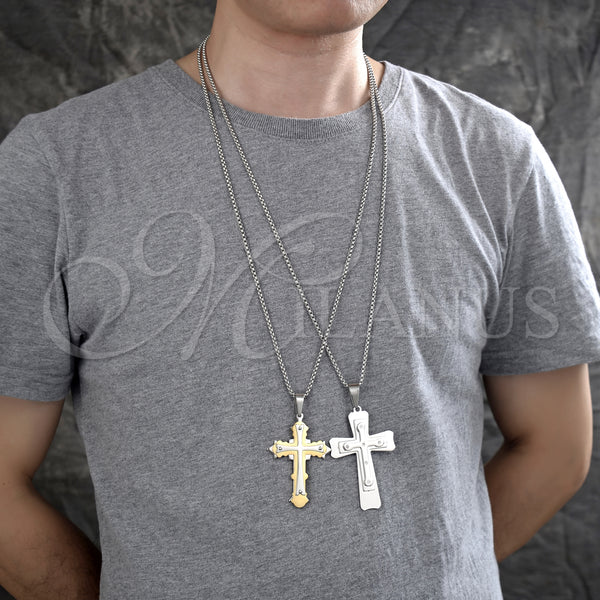 Stainless Steel Necklace — Pendant Necklace Cross Design with White Cubic Zirconia — alternate product view — SKU 128185 | Acero Inoxidable collar — Pendant Necklace cruz diseño with blanco Cubic Zirconia — SKU 128185