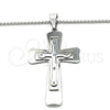 Stainless Steel Pendant Necklace, Cross Design, with White Cubic Zirconia, Polished, Steel Finish, 04.116.0019.30 (03 MM Thickness, 30 Inches Length)