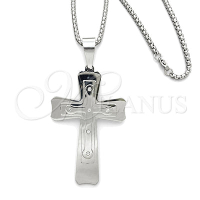 Stainless Steel Pendant Necklace, Cross Design, with White Cubic Zirconia, Polished, Steel Finish for wholesale, main product view