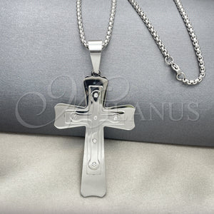 Stainless Steel Necklace — Pendant Necklace Cross Design with White Cubic Zirconia — main product view — SKU 128185 | Acero Inoxidable collar — Pendant Necklace cruz diseño with blanco Cubic Zirconia — SKU 128185