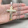 Stainless Steel Pendant Necklace, Cross Design, Polished, Two Tone, 04.116.0020.30 (03 MM Thickness, 30 Inches Length)