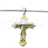 Stainless Steel Pendant Necklace, Cross Design, Polished, Two Tone, 04.116.0020.30 (03 MM Thickness, 30 Inches Length)