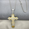 Stainless Steel Pendant Necklace, Cross Design, Polished, Two Tone, 04.116.0020.30 (03 MM Thickness, 30 Inches Length)