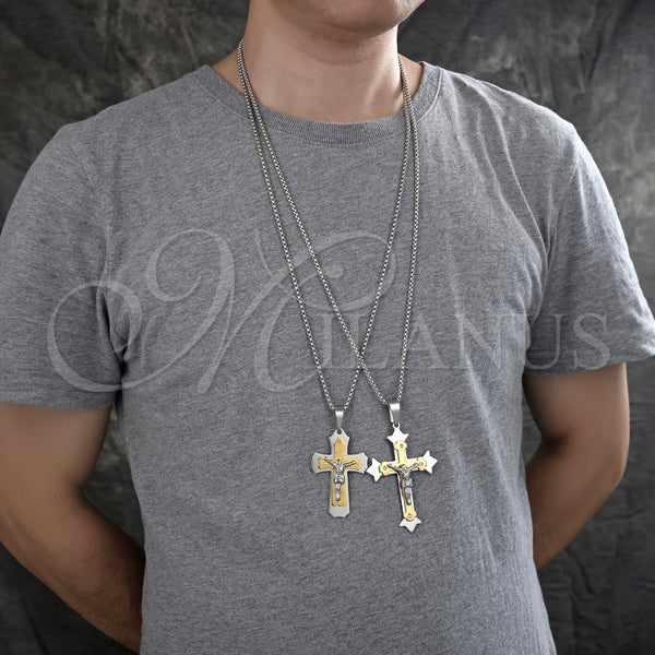 Stainless Steel Necklace — Pendant Necklace Crucifix Design Polished Two Tone 04. — alternate product view — SKU 128187 | Acero Inoxidable collar — Pendant Necklace Crucifix diseño pulido Two Tone 04. — SKU 128187