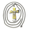 Stainless Steel Pendant Necklace, Crucifix Design, Polished, Two Tone, 04.116.0021.30 (03 MM Thickness, 30 Inches Length)
