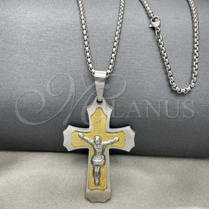 Stainless Steel Necklace — Pendant Necklace Crucifix Design Polished Two Tone 04. — main product view — SKU 128187 | Acero Inoxidable collar — Pendant Necklace Crucifix diseño pulido Two Tone 04. — SKU 128187