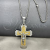 Stainless Steel Pendant Necklace, Crucifix Design, Polished, Two Tone, 04.116.0021.30 (03 MM Thickness, 30 Inches Length)