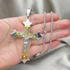 Stainless Steel Pendant Necklace, Crucifix Design, with White Cubic Zirconia, Polished, Two Tone, 04.116.0022.30 (03 MM Thickness, 30 Inches Length)