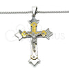 Stainless Steel Pendant Necklace, Crucifix Design, with White Cubic Zirconia, Polished, Two Tone, 04.116.0022.30 (03 MM Thickness, 30 Inches Length)