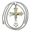 Stainless Steel Pendant Necklace, Crucifix Design, with White Cubic Zirconia, Polished, Two Tone, 04.116.0022.30 (03 MM Thickness, 30 Inches Length)