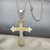 Stainless Steel Pendant Necklace, Crucifix Design, with White Cubic Zirconia, Polished, Two Tone, 04.116.0022.30 (03 MM Thickness, 30 Inches Length)