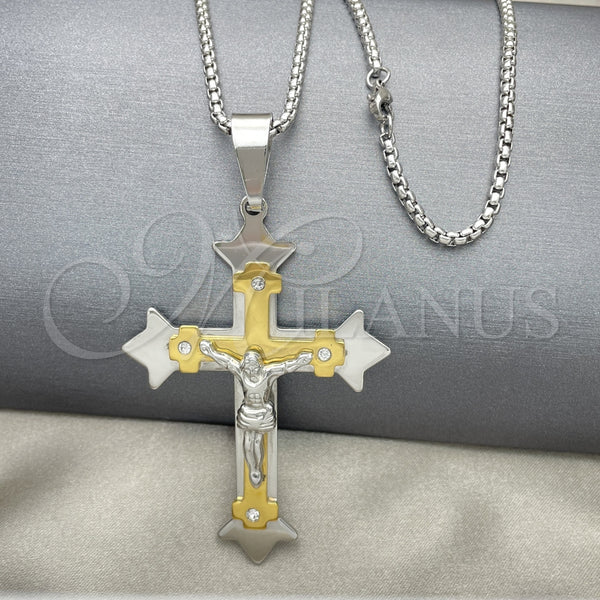 Stainless Steel Necklace — Pendant Necklace Crucifix Design with White Cubic Zirconia — main product view — SKU 128188 | Acero Inoxidable collar — Pendant Necklace Crucifix diseño with blanco Cubic Zirconia — SKU 128188