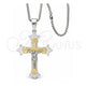Collares con Dije 04.116.0022.30 Acero Inoxidable, Diseño de Crucifijo, con Zirconia Cubica Blanca, Pulido, Dos Tonos (Grosor 03 MM, 30 Pulgadas de Largo)